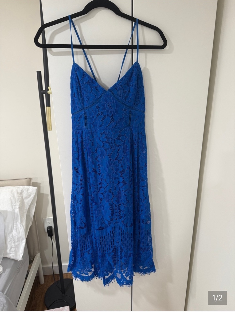 Blue Lace Spaghetti Strap Dress